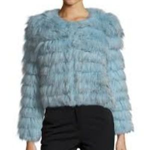 Blue real rabbit fur crop jacket